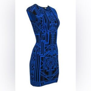 RVN Black and Blue Geometric Midi Dress